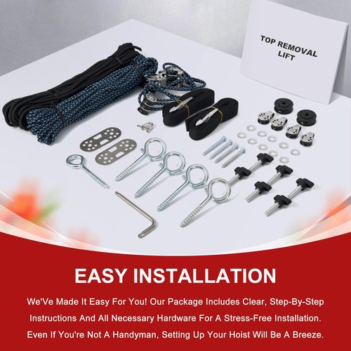 Hardtop Anti-Fall Removal Lift for Jeep Wrangler JL, JK, TJ, and Other Models with Hardtops | Idle Items, Kayak & Attic Hoist | Supports 8-16 ft Ceilings, Comes with 6 T-Knobs, Single-Person Operation