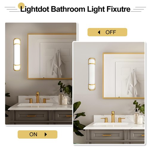 Lightdot 25 Inch Gold Vanity Light - 20W LED Mirror Bar w/ 3CCT Toggle Switch (3000K/4000K/5000K), 100-277V, Wall Mount Bathroom Light