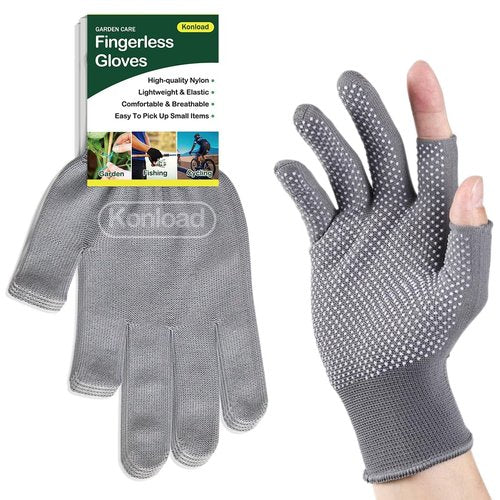 High Dexterity Nylon 13 Gauge Knit Glove with PVC Dots Plam Grip- Lightweight Open Finger Gloves Slip Breathable Fingerless Gloves-4 Pairs