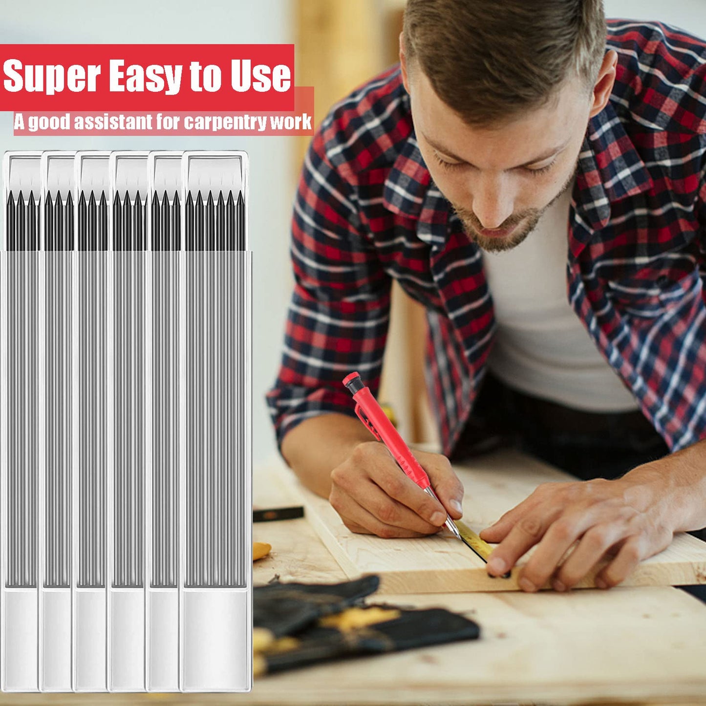 36 Pcs 2.8mm Pencil Lead Refills for Carpenter Pencil Solid Deep Hole Mechanical Construction Pencils Replacements Study Leads for Architect Woodworking Marking Scribe Tools, Black