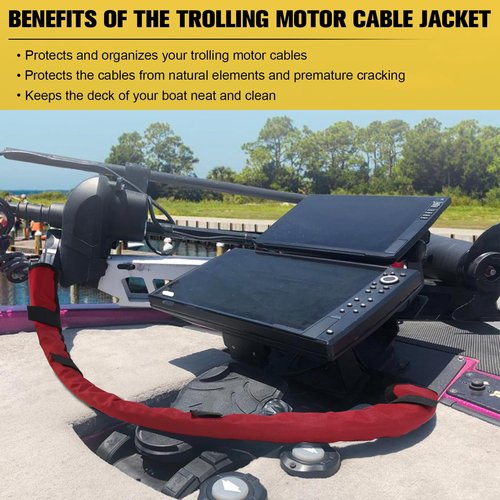 Trolling Motor Cable Zipper Sleeve Boat Wire Cover - 48'' Red Cable Sleeve Electric Outboard Rigging Hose Cover Protector, Organized Cable Holder Managemen Trolling Motor Sleeve