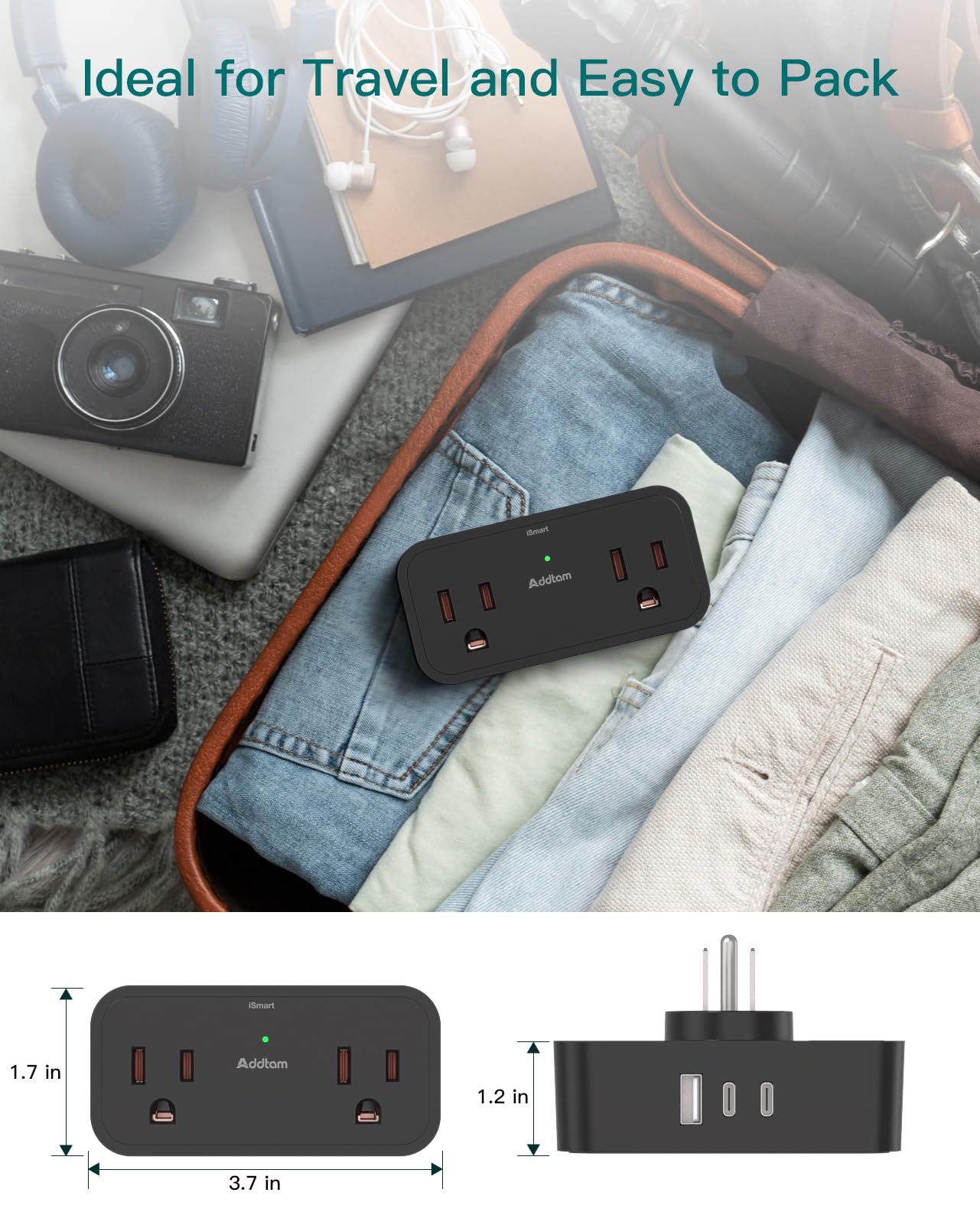 Cruise Ship Essentials, Travel Power Strip - Outlet Extender with 4 AC Outlets 3 USB (2 USB C), No Surge Protector Cruise Approved for Carnival, Royal, Multi Plug Adapter for Cruise Travel Essentials