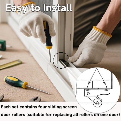 4-Pack Steel Sliding Screen Door Rollers Replacement,1" Height Adjustable Gliding Screen Door Wheels Replacement Kit for Patio & Garage Repairs, Replaces B701, B702, B814, 84-074