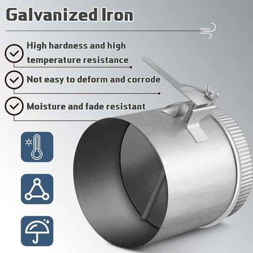 Therwen Backdraft Damper Duct Manual Volume Damper with Sleeve Stove Pipe Galvanized Sheet Adjustment Airflow Ducting Branch HVAC Air Balancing for Range Hoods, Fans(6 Inch, 1 Pc)
