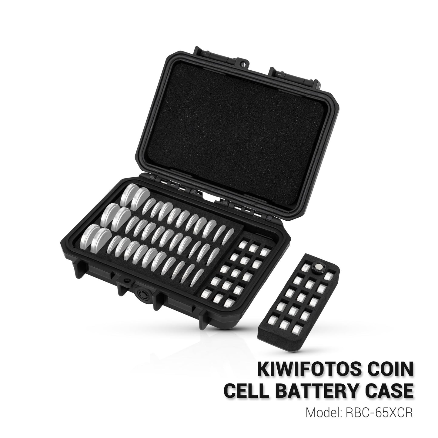 KIWIFOTOS 65 Slots Coin Cell Battery Case for CR2032 CR2016 CR2025 LR44 CR2320 CR2325 CR2330 CR2354 CR2430 CR2450 & LR41 AG13 Button Battery Holder Organizer IP67 Waterproof