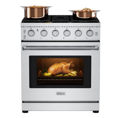 Empava Gas Range,True Convection Oven 4.55 Cu. Ft, 5 Deep Recessed Burners Cooktop, Heavy Duty Continuous Grates in Stainless Steel with Storage Drawer, Freestanding & Slide-in,30 Inch