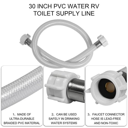30 Inch PVC Water RV Toilet Supply Line, Faucet Supply Pipe, Hose Connector