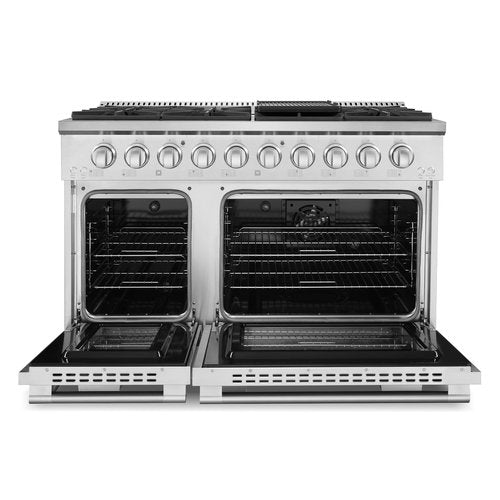 COSMO COS-DFRP488K 48 in. Lumin Collection 5.5 cu. ft. Double Oven Dual Fuel Range with 8 Burners, Cast Iron Grates in Stainless Steel