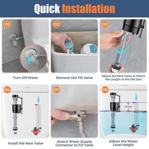 Teviora Universal Toilet Flusher Replacement Kit, Water-Saving & Height Adjustable Fill Valve, 2-Inch Flapper, Toilet Handle Lever, Quiet & Anti-Siphon Toilet Repair Kit Inside Tank (Red, 1-Pack)