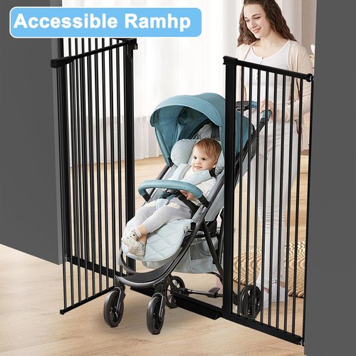 51.18" Extra Tall Cat Gate for Doorway,29.5"- 40.5" Wide Auto Close Tall Pet Gate No Drilling Pressure Mounted for Hallway Kitchen,Black
