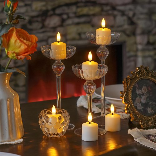 Mavandes Rechargeable Small Flameless Tea Light Candles with Remote Function, LED Votive 2/4/6/8 Hours Timer Ivory 1.5" x2.5" Mini Plastic Set of 6 Tealight (Charging Cable Included)