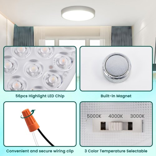 TobeBright Ceiling Fan LED Light Replacement, 5.1inch 24W 2100Lm Ceiling Fan Light kit,3CCT 3000K/4000K/5000K Dimmable LED Engine Retrofit kit for Ceiling Light, Pendant-1Pack