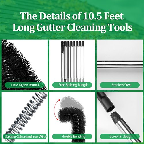 Gutter Cleaning Tools from The Ground, Rain Gutter Cleaning Brush with Pole, No Ladder Needed for Removing Leaves Debris from Roof Gutters, Leaf CleaningTool, Long-Reach Gutter Cleaner Tool, Black