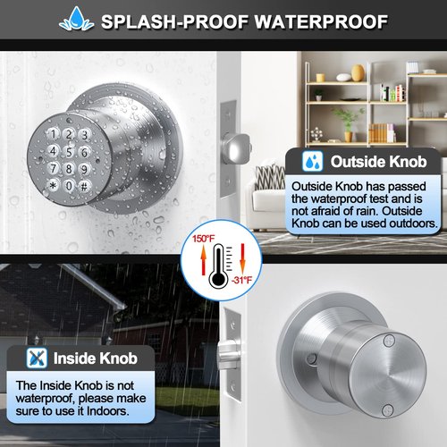 Signstek Keyless Entry Door Lock, Door Knob with Keypad, Smart Code Door Lock, Mute Mode, Passage Function, Easy to Install, Satin Nickel