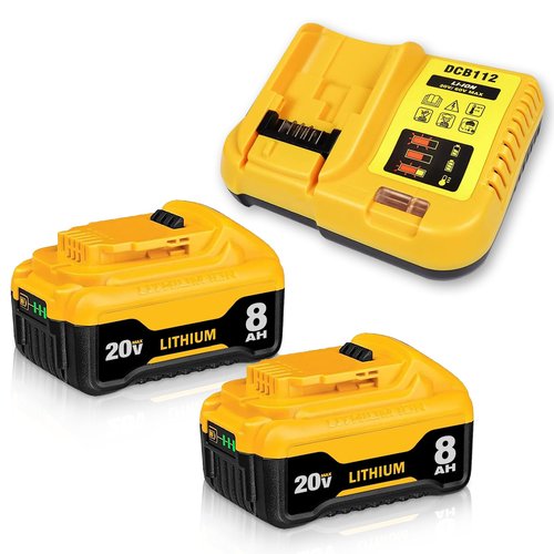 2Pack Upgraded 8.0Ah 20Volt Max Replacement for DEWALT 20V Max Battery and Charger Combo DCB200 with 12V/20V DCB112 Station Kit Compatible with Dewalt 20Volt X*R Battery