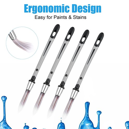QFGasre 4 Pcs Trimming Paint Brushes for Wall Trimming Painting Tool 0.56 Inch Small Painting Brushes Round Paint Brush for Baseboards Furniture House Wall Corners Detail Trimming Edger Brush