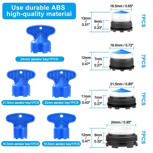 28 pcs Faucet Cache Aerators with 5 Pcs Faucet Aerator Key Cache Aerators Replacement Inserts for Sink M16.5 18.5 21.5 24 mm for Bathroom or Kitchen