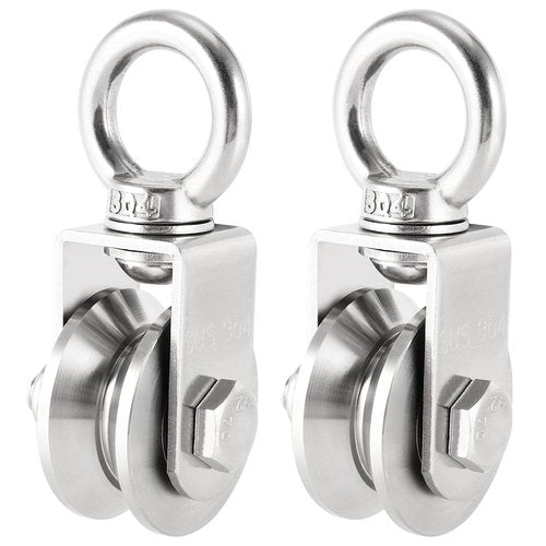 PINGEUI 2 Pack V Type Swivel Pulley, 304 Stainless Steel Duplex Bearing Super-Silent Detachable 360 Degree Rotation Heavy Duty Traction Wheel, 441 lbs Capacity