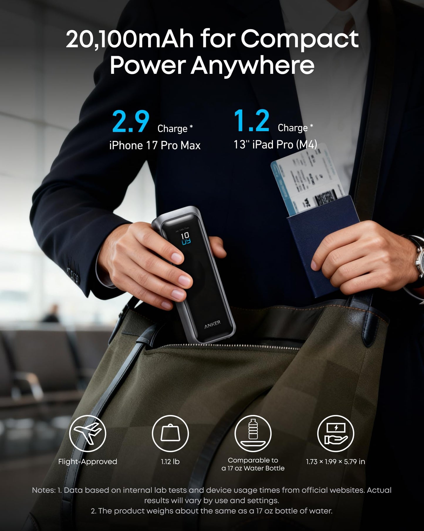 Anker Prime Power Bank, 20,100mAh 3-Port Portable Charger with 220W Max Output, Two-Way Charging, TSA-Approved, App Control, for MacBook, iPhone 17/16 Series, and More (Base Not Included)