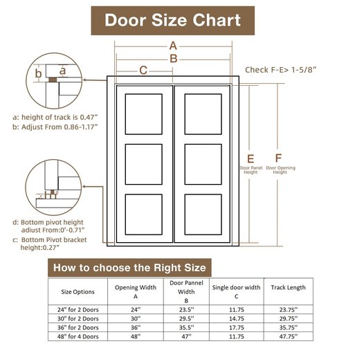 Bifold Door Hardware Kit, 48-Inch Bi-fold Closet Door Track Kit Bifold Closet Door Hardware Kit Folding Door Hardware Repair Replacement Tool Kit