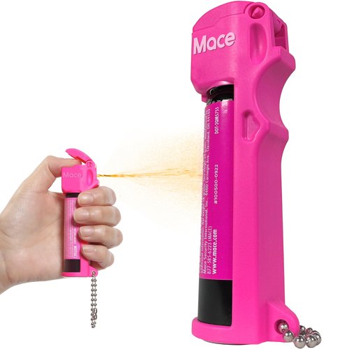 Mace Brand Self Defense Mace Pepper Spray, 12' Spray Stream, 10% OC Pepper Spray with UV Marking Dye, Attention-Grabbing Pink Case, Keychain & Belt-Clip, 18 Grams, 4.25" x 1.25" Personal Size (80347), Hot Pink