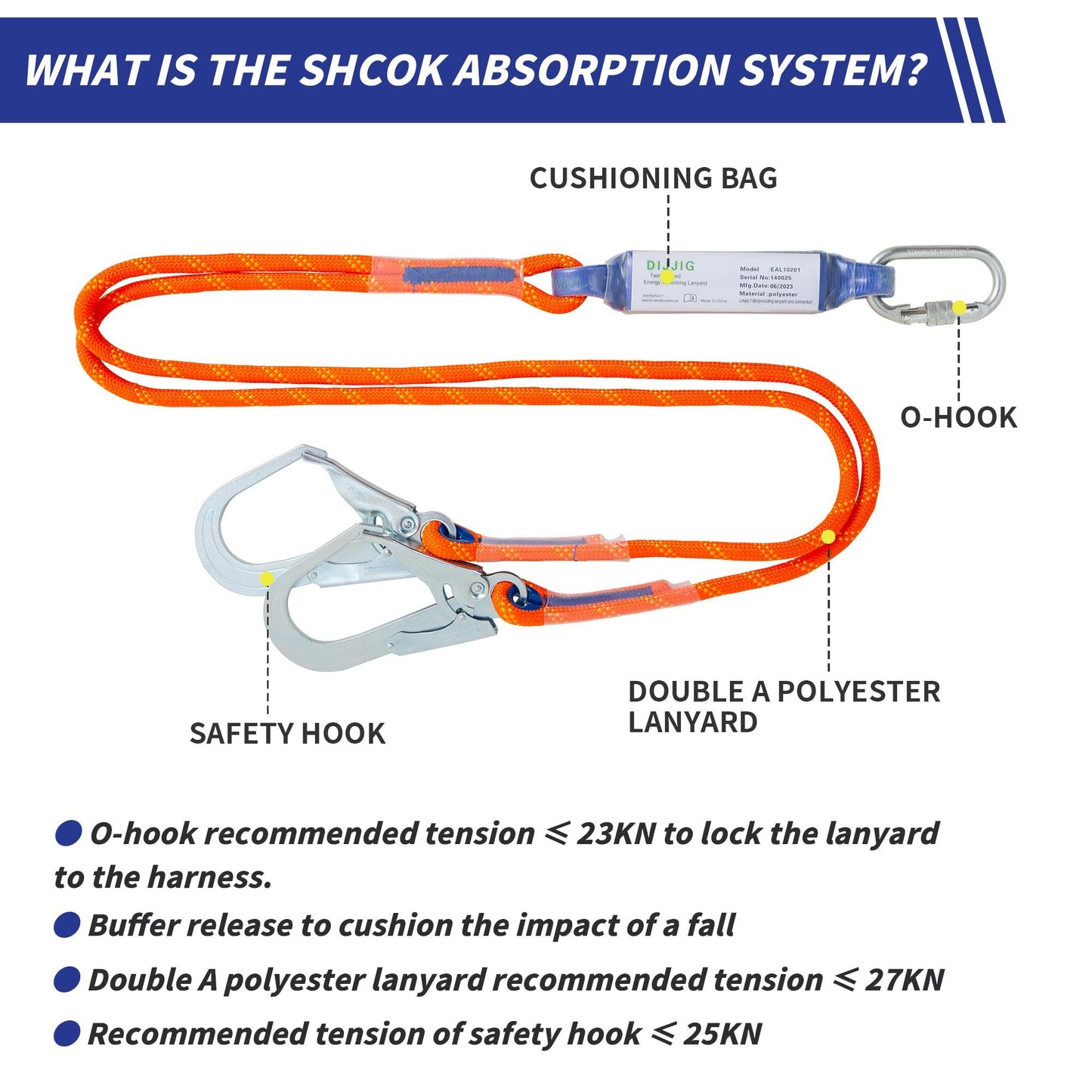 Universal Full Body Fall Protection Safety Harness with Dorsal D-Ring and Mating Buckle Legs，roofing harness construction harness ANSI/ASSP Compliant,internal Shock Absorbing landyard&Hook