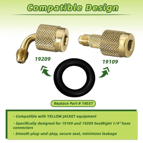 19037 O-Ring Seal Compatible with Yellow Jacket Replacement O-Ring, Suitable for Quick Right Angle Joints in HVAC and Refrigeration Systems, Set of 12