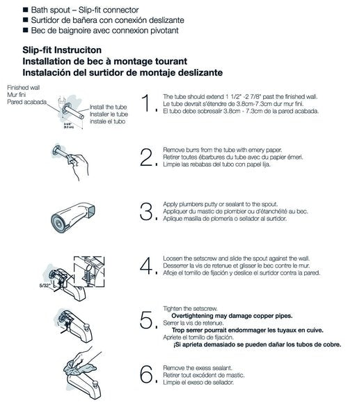 KOHLER GENUINE PART GP85556-CP DIVERTER BATH SPOUT - SLIP FIT CONNECTION, 1/2" Connection