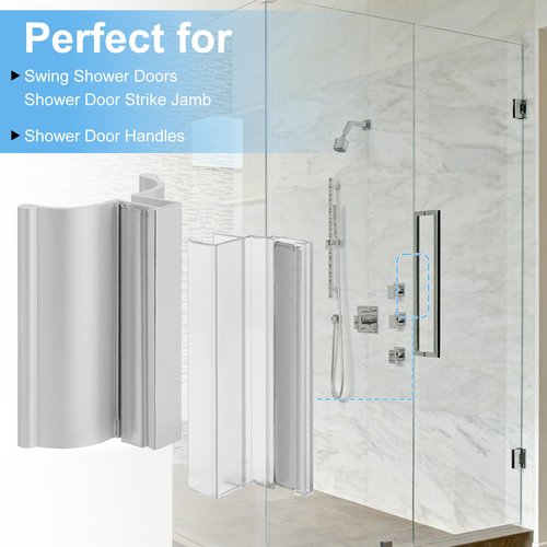 3-3/4-inch Aluminum Frameless Shower Door Handle with Metal Strike Plate and 3-inch Shower Door Magnet. Suitable for Glass Doors with thicknesses of 1/8 inch, 5/32 inch, 3/16 inch, and 1/4 inch.