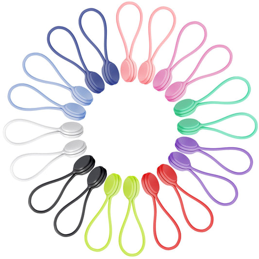 Joseche Reusable Silicone Magnetic Cable Ties for Bundling and Organizing, Hanging & Holding Stuff, Book Markers, Fridge Magnets, Assorted Color, 9'' (20-Pack, Multi)