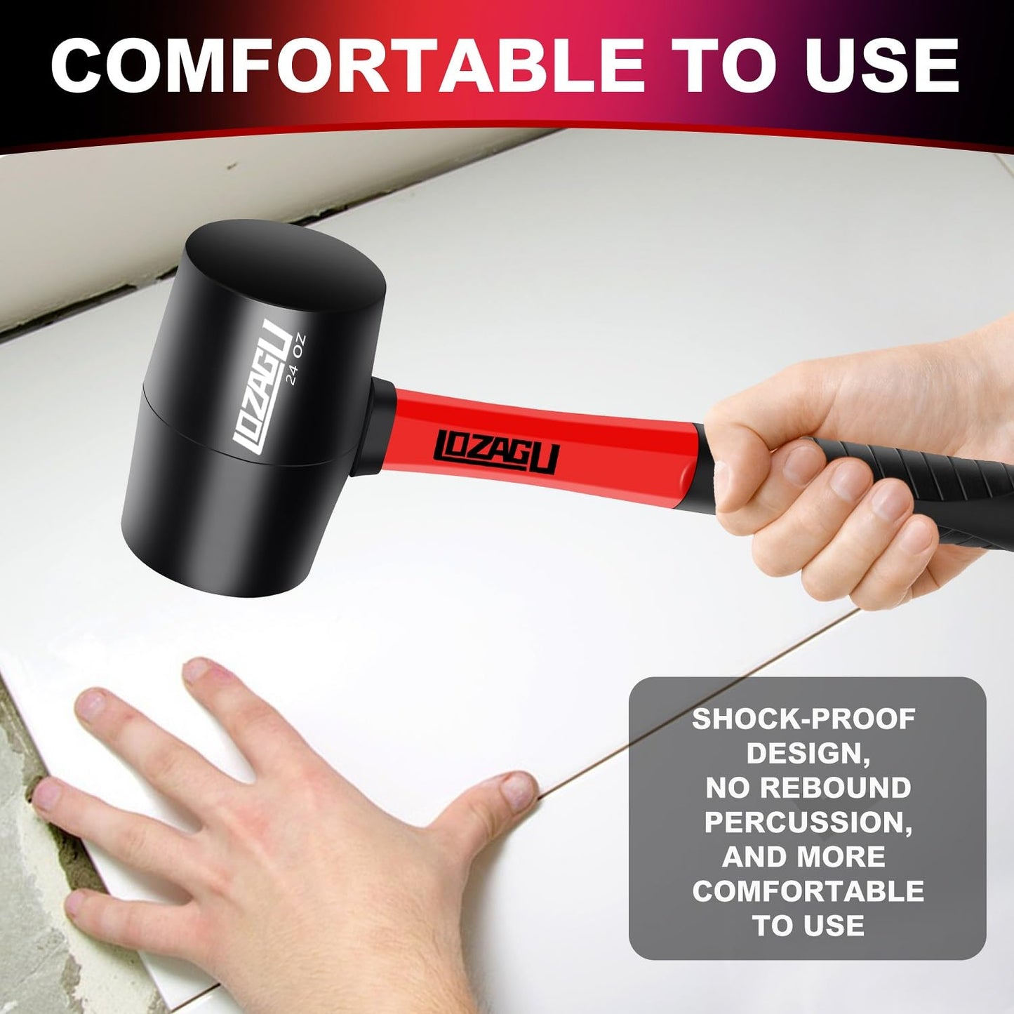 LOZAGU 8oz Rubber Mallet Hammer, Fiberglass Handle, Rubber Mallet for Flooring, Tent Stakes, Woodworking, Camping, Soft Blow Tasks without Damage