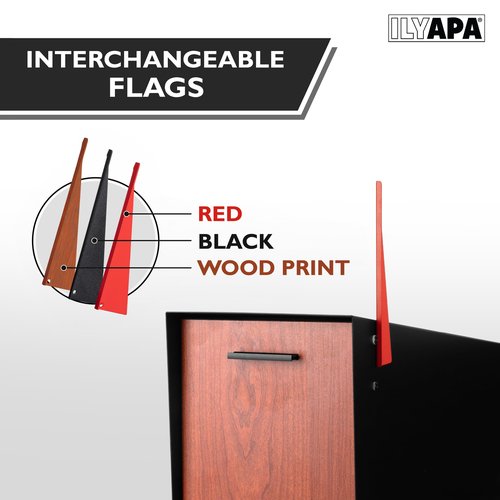 Ilyapa Modern Mailbox with Angle Design Post Mount - Metal Mailbox for Outside - Black Exterior Mail Box - Powder Coated Steel - All Weather Resistant