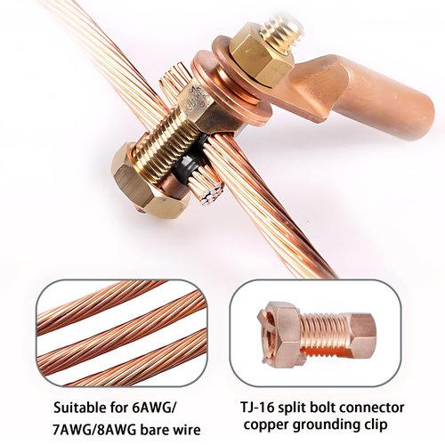 Bntyok Split Bolt Connector High Strength Copper Grounding Clamps for Completing Ground Bonding to Bare Wires TJ-16 (6 PCS)