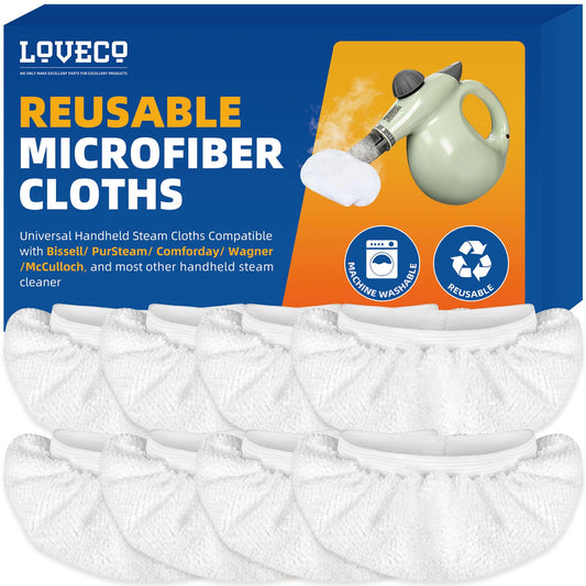 LOVECO 8 Pack Universal Microfiber Cloths for Handheld Steam Cleaner - Compatible with Bissell Steam Shot, PurSteam, Wagner Spraytech, McCulloch, etc - Reusable Washable Steam Cloth Accessories