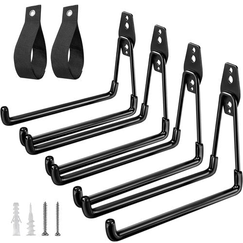HUPBIPY Heavy Duty Garage Hooks 4 Pack, 7.7 inch U Shaped Long Hanger, with 2 Extension Cord Holder Organizer, Wall Mounted Storage System, for Power and Garden Tool Hanging， Ladders, Bikes, Hose