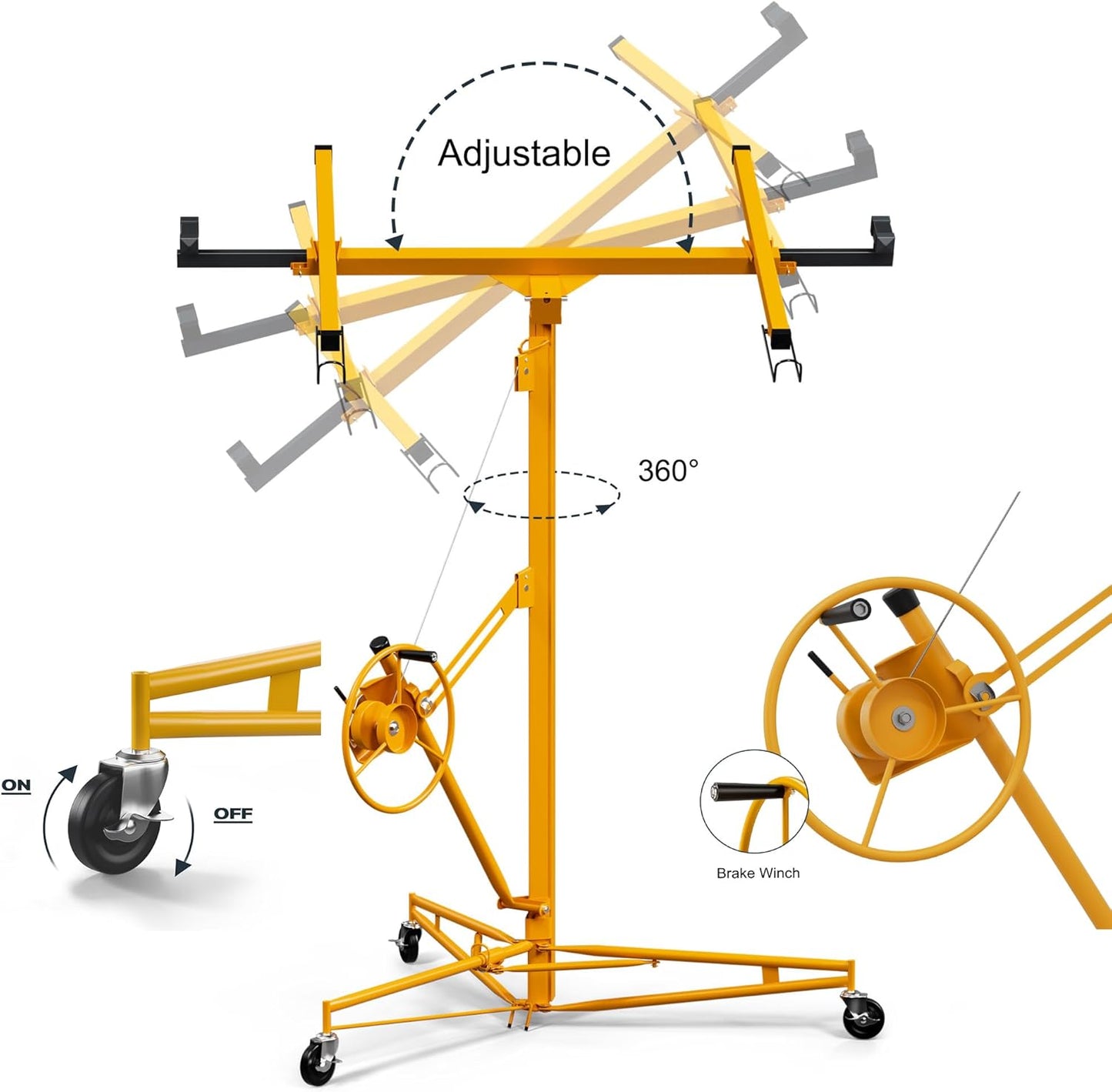 11 Ft Drywall Lift,Drywall Rolling Lifter Panel,150LBS Heavy Duty Sheetrock Lift Drywall Lift,Drywall Lift Panel Hoist Jack with 360° Adjustable Telescopic Arm & 3 Lockable Wheels