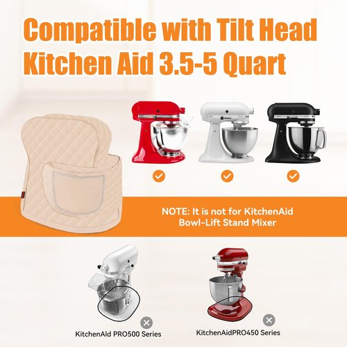 Stand Mixer Cover Compatible with Tilt Head Kitchenaid Mixer with Storage Bag(Khaki)