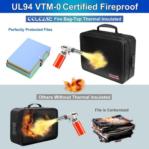 COLCASE Fireproof Document Bag with Lock, Fireproof Waterproof File Organizer Bag 5 Layers Protection Fireproof Bag Storage for Laptop Certificates Documents Passport 15 x 11 x 4.7 inches (Black)