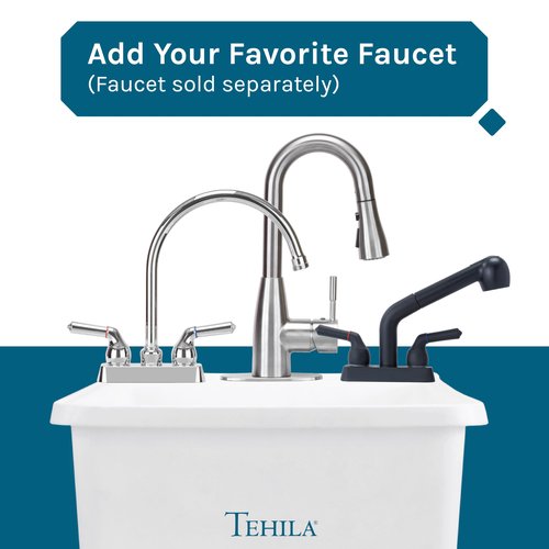 White Space Saver Utility Sink by JS Jackson Supplies, Freestanding Tehila Space Saving Laundry Tub, Black Metal Legs with P-Trap Kit