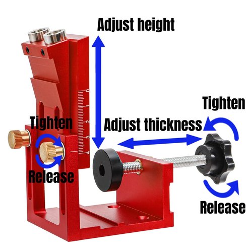Hiceeden Adjustable Pocket Hole Jig Kit, Aluminum Alloy Pocket Screw Jig Tools Set with 15 Degree Joint Angle, Portable 3/8 Inch Hole System for Woodworking Hole Drill Guide, Red