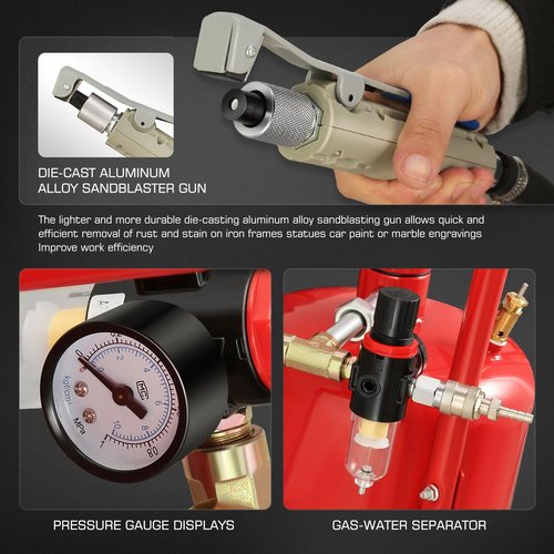DNA MOTORING 5Gallon Sandblaster Air Sand Blaster Kit, Pot Sandblaster, 125 PSI High Pressure Sand Blasting Machine for Special Surface Treatment, Stain Removal Paint, w/4 Ceramic Nozzles, TOOLS-00655