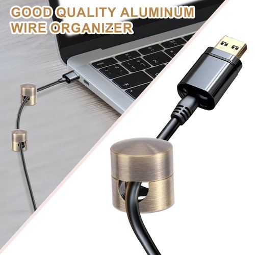 3pcs Cable Anchors for Desk, Phone Charger Cord Holders Metal Adhesive Cable Management Clips Aluminum Wire Organizer for Office Home Desktop Wall Nightstand (Bronze)