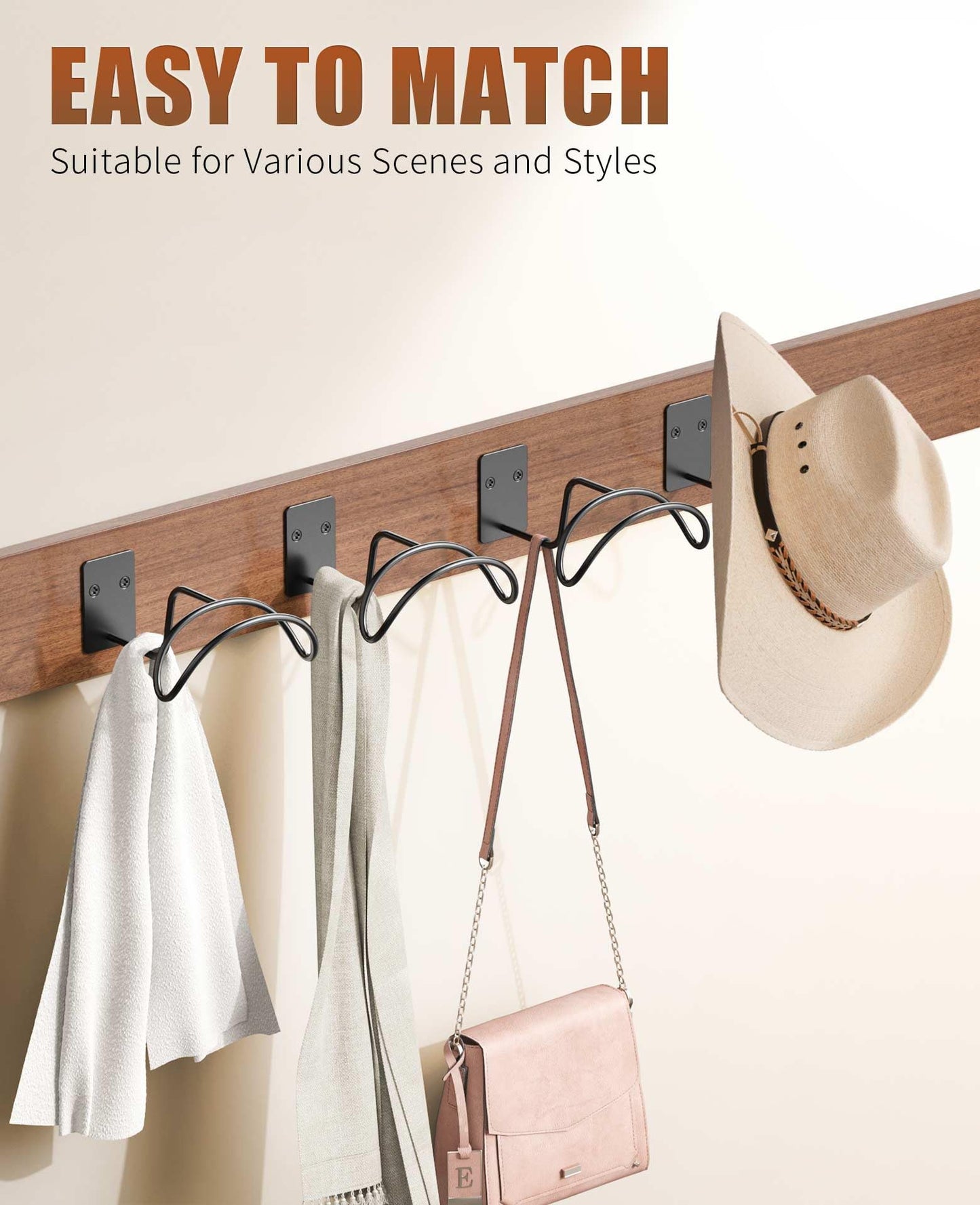 Livelab Cowboy Hat Holder, (4 Pack) Cowboy Hat Rack for Wall Mount, Metal Hat Organizer Storage Cowboy Hats Hanger Hooks for Fedora, Sun Hats, Wide Brim