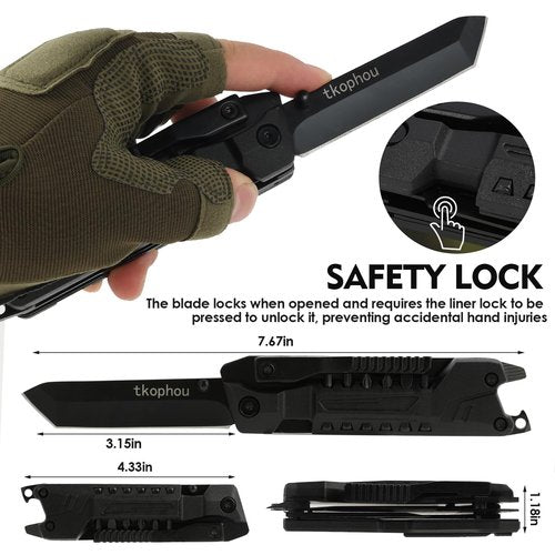tkophou Multitool Knife, 17 in 1 Multi Tool Pocket Knife for Camping, Survival, Outdoor, Hunting, Men Birthday Gifts for Husband Father Son