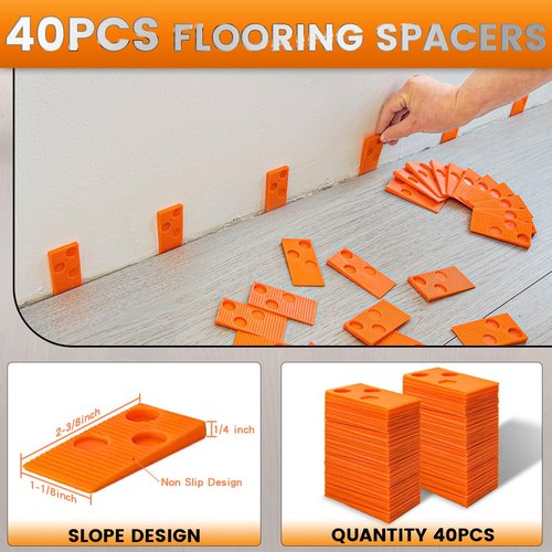 Laminate/Vinyl Flooring Tools, NAACOO Tapping Block for Vinyl Plank Flooring - Double Sided with Notches, Pull Bar, 40Pcs Floor Spacers, Rubber Mallet. Universal Floor Installation kit.