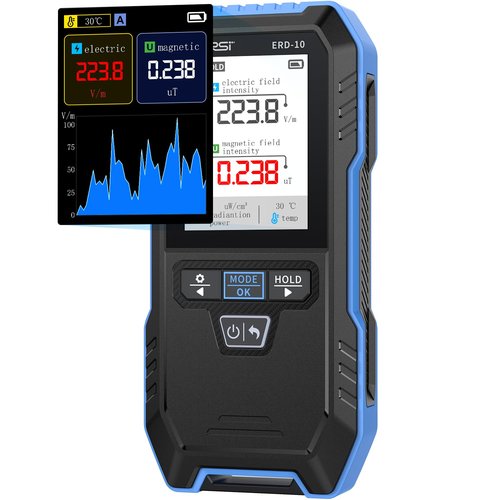 FNIRSI ERD-10 EMF Detector, 4 in 1 EMF Radiation Meter with Curve Mode, Rechargeable EMF Reader Electromagnetic Field Radio Frequency Detector for Home, Office, Ghost Hunting