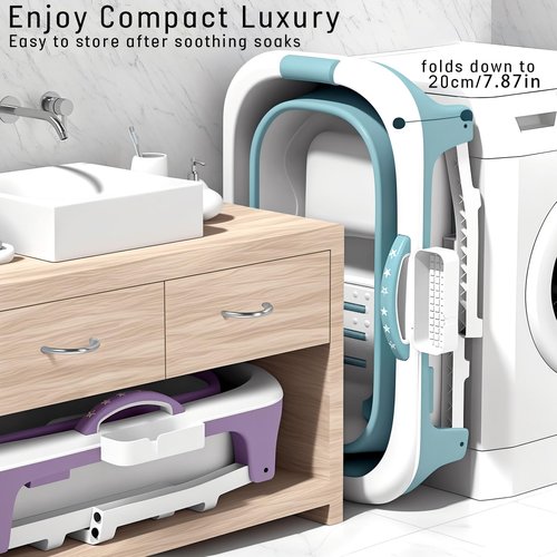 Portable Bathtub for Adult - 41" No Installation Effortless Foldable Bathtub for Bathroom, Collapsible Bathtub with Ergonomic Seat & Massage Roller, Freestanding bathtubs for Adults Blue