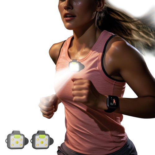 HOKOILN 2 Pack Running Lights for Runners, Rechargeable 4 Modes Clip on Flashlight, LED Night Safety-Light for Running, Walking, Jogging, Camping, Hiking (Black)
