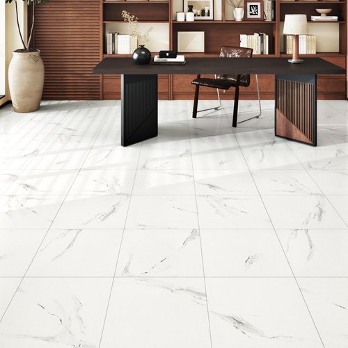 Wallderful White Peel and Stick Floor Tile Waterproof Marble Vinyl Flooring Self Adhesive Ceramic Stick on Floor Tiles 12"X12" Laminate Flooring for Bathroom Garage Kitchen Basement Office Vinyl Plank