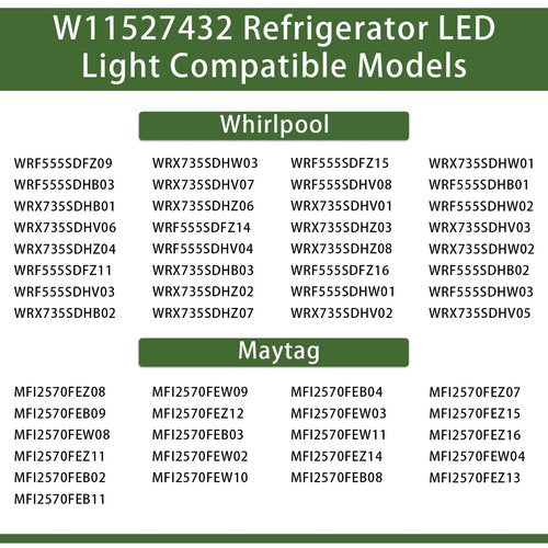 W11527432 Light Replacement for Whirlpool Maytag Amana Fridge Refrigerator W11101384 W11333374 W11387579 W11042554